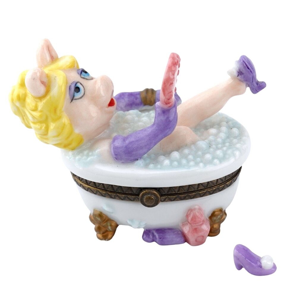 Miss Piggy In Tub Porcelain Hinged Trinket Box w Shoe Henson PHB Collection